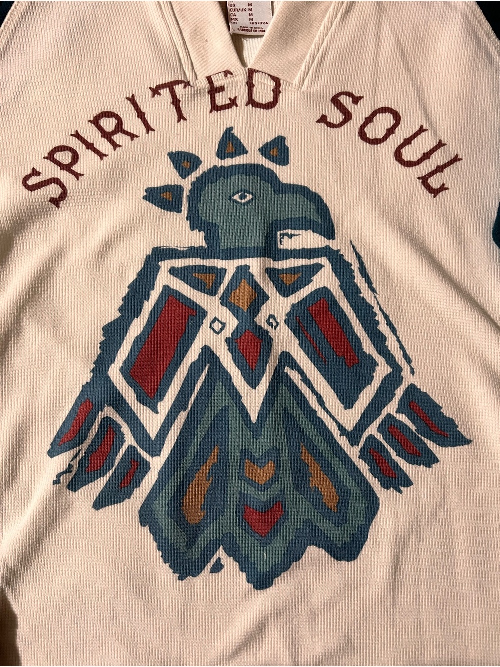 Ariat Cream Crewneck Sweater with Blue & Maroon Graphic - Picture 2 of 4
